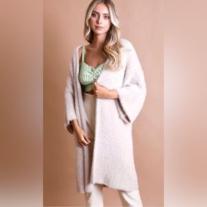 NEW Luxe Bohemian Faux Mohair Knit Cardigan | BEIGE